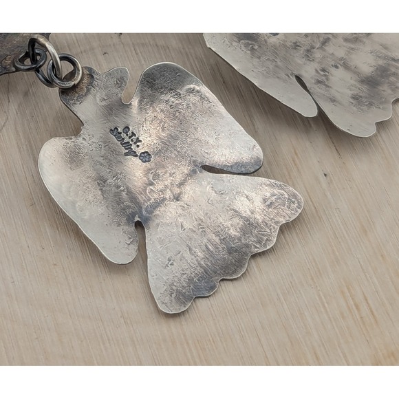 Handmade Navajo Sterling Silver Signed Earrings Thunderbird w Pink Conch Shell * - Picture 9 of 12